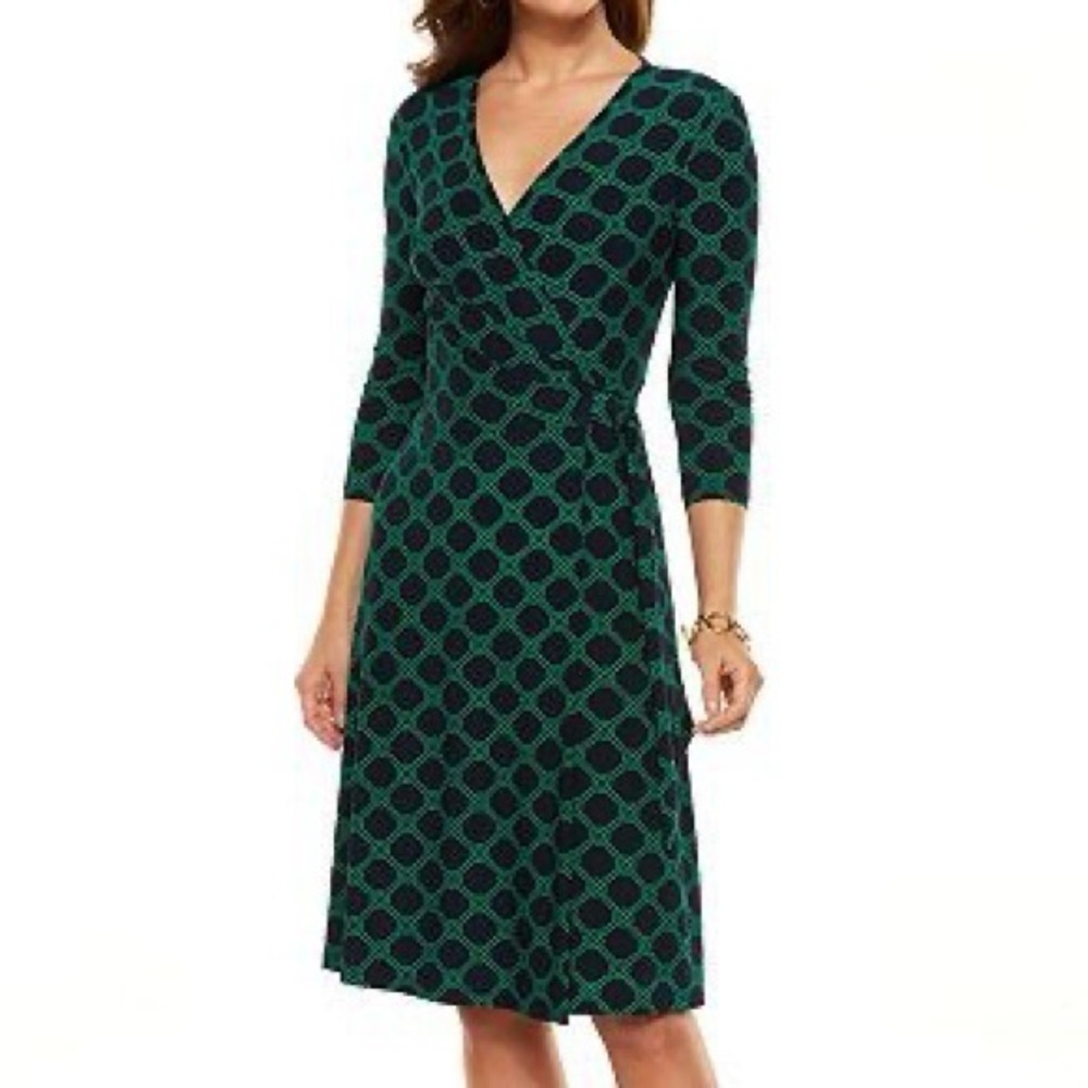 Chaps Teal Geometric Wrap Dress Women’s Size Medium